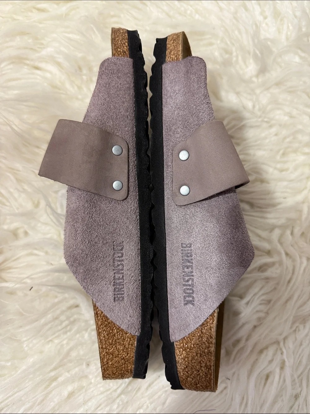 RARE Birkenstock Kyoto Nubuck Lavender Suede Slide Sandals 38 or 7.5 - Picture 8 of 9